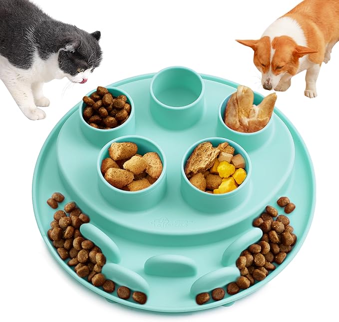 Puzzle Feeder Slow Feeder, Interactive Cat Puzzle Toy for Mental Stimulation, Silicone Cat Enrichment Toys, Reduces Boredom and Trains Intelligence, Green