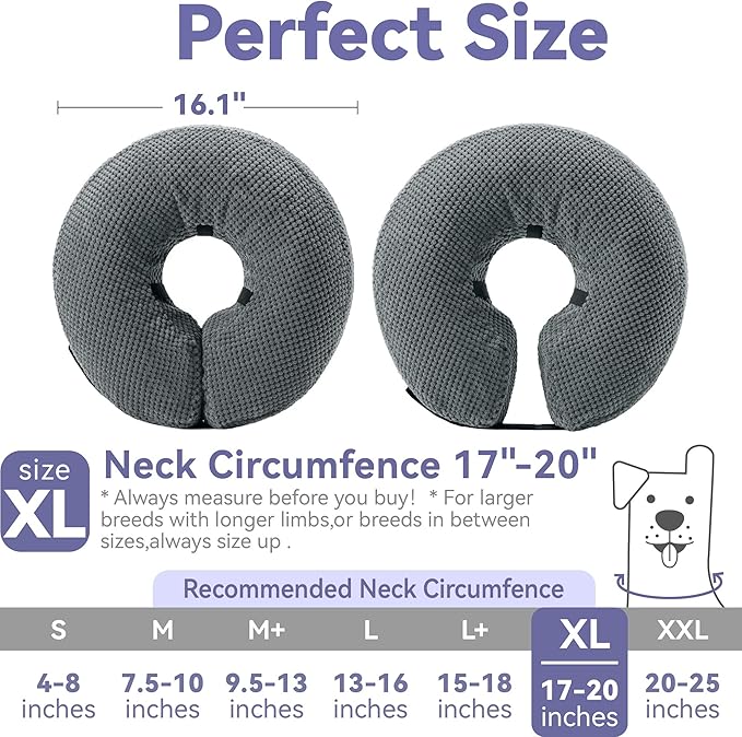 Soft Inflatable Dog Cone Collar Alternative After Surgery - Dog Neck Donut E Collar for Large Medium Small Dogs Cats Post Surgery - Recovery Collar to Stop Licking - Grey, XL