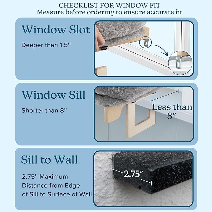 Cat Bed for Window Sill - Cat Window Perch with Bolster and Removable Washable Cover - Window Hammock with Sturdy Wood Frame for Large Cats - Pet Beds for Indoor Cats by PETMAKER (Gray)