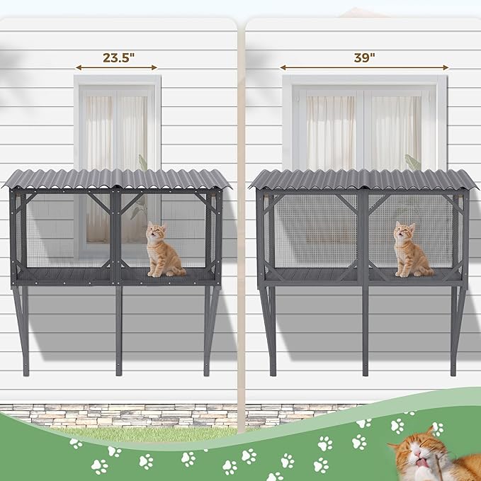 Catio Outdoor Cat Enclosure with Mosquito-Proof Net, Cat Window Perch for Sunbathing, Napping, Overlooking, Napping & Nature Viewing, Window Hammock – Safe & Serene Outdoor Enjoyment