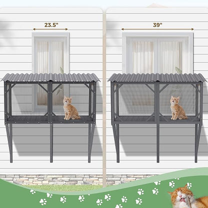 Catio Outdoor Cat Enclosure with Mosquito-Proof Net, Cat Window Perch for Sunbathing, Napping, Overlooking, Napping & Nature Viewing, Window Hammock – Safe & Serene Outdoor Enjoyment