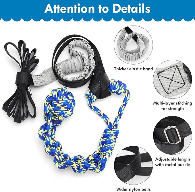 Dog Bungee Tug Toy, 14.5 Ft Adjustable Length Tether Tug Outdoor Toy, Interactive Dog Toys to Keep Them Busy, Includes Bondage Rope and Chew Rope