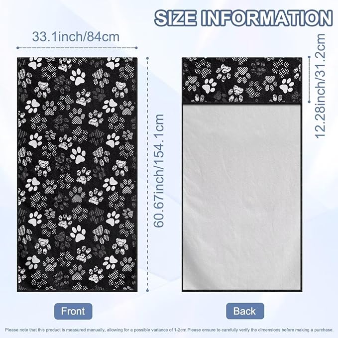 SEANATIVE White Dogs Paw Car Drying Towels & Seat Protectors - Heavy-Duty Absorber Towel for Car Wash Car Seat Covers, Post-Workout & Dog Owners (33.1" x 60.67")