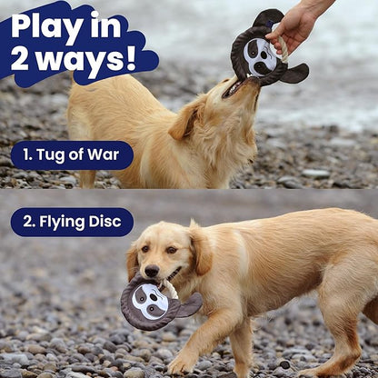 PAWSPIK Flying Disc Tug-of-War Toy, Eco-Friendly Recycled Material, Squeaker Toy for Medium and Large Dogs, for Throwing & Fetching 8.5" Diameter (Sleepy Sloth)