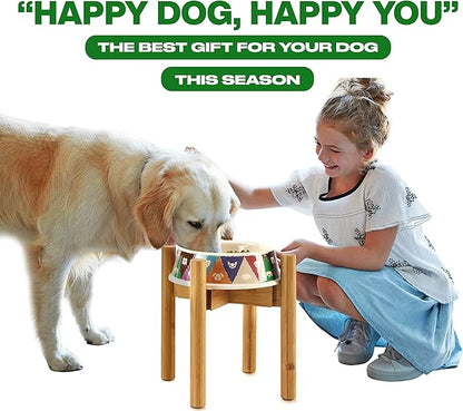 Dog Bowl Stand for Large Breed - Raise, Elevate Bowls to 14-inch High - Adjustable, Fits Any Single Pet Food/Water Feeders and Fountains - Durable Bamboo