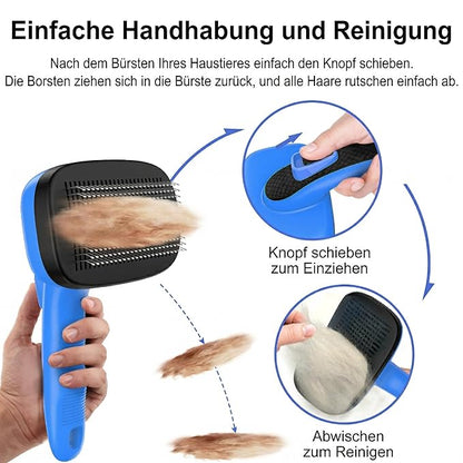 Self Cleaning Slicker Brush for Dog, Cat, Skin Friendly Shedding & Grooming Tool for Long and Short Haired Pets, Easy Clean Retractable Bristles, Blue