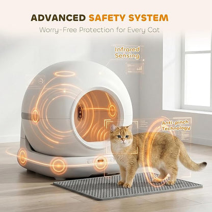 PawHut Automatic Litter Box, Self Cleaning Litter Box for Multiple Cats, 72L Extra Large, App Control, 2.4G WiFi, Odor & Noise Control, Safety Sensors, Deodorant Gel, Litter Mat, 1 Roll Garbage Bag
