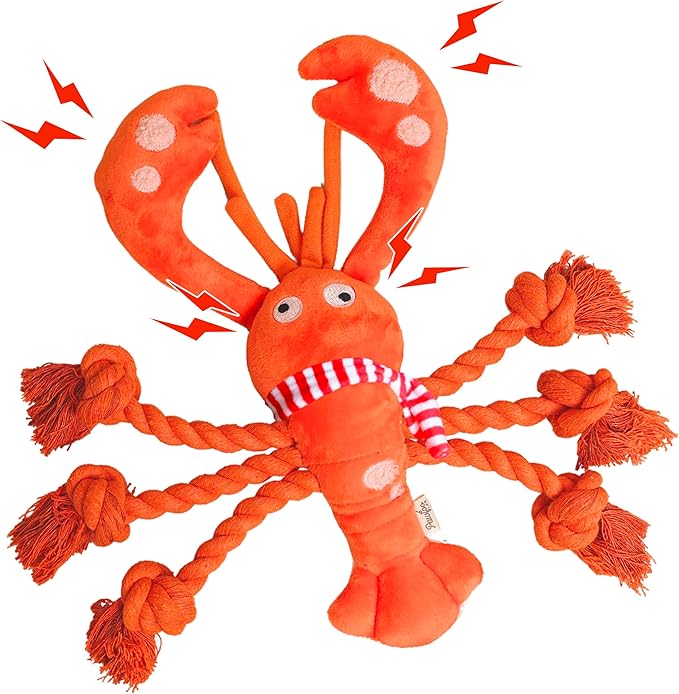 Squeaky Dog Toys, Rope Tug of War Dog Toys, Durable Lobster Plush Chew Toys, Dog Gifts for Puppy, Small Medium Large Dogs
