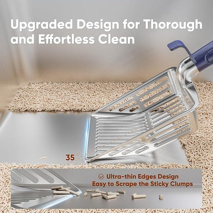 Metal Cat Litter Scoop, Large Cat Scooper with Deep Shovel & Dual Sifting Holes for Fast & Precise Sifting, Space Aluminum Kitty Litter Scooper with Long Handle & Easy-to-Hang Hook - Blue
