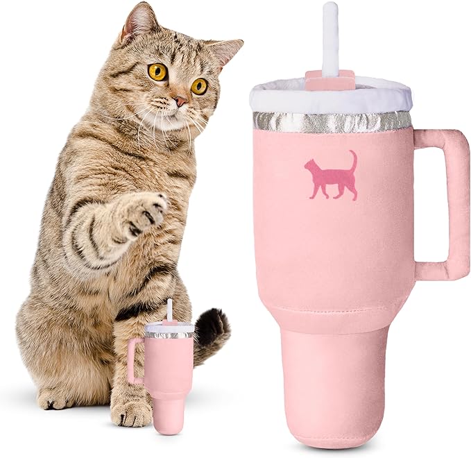 Kitty Cup Catnip Toy - Easter & Birthday Cat Gift Toy with Catnip & Crinkle, Funny Gift for Girl Indoor Kitten (Pink Peach Dust)