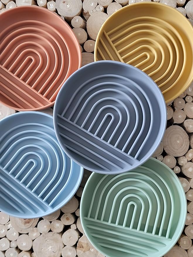 Modern Rainbow Pet Slow Feeder Bowl, Silicone Slow Feeder for Dogs & Puppies, Slow Eating, Modern Lick Mat Design, Reduces Gulping, Dishwasher Fit, for All Breed, Durable Mealtime Puzzle (Sage)
