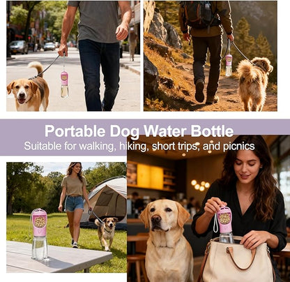 Dog Water Bottle, Portable Water Bottle with Food Container for Dogs Cat Pet Hiking Walking Travel Camping, Leak-Proof Dog Water Bowl Dispenser with Feeder Function Puppy Essentials