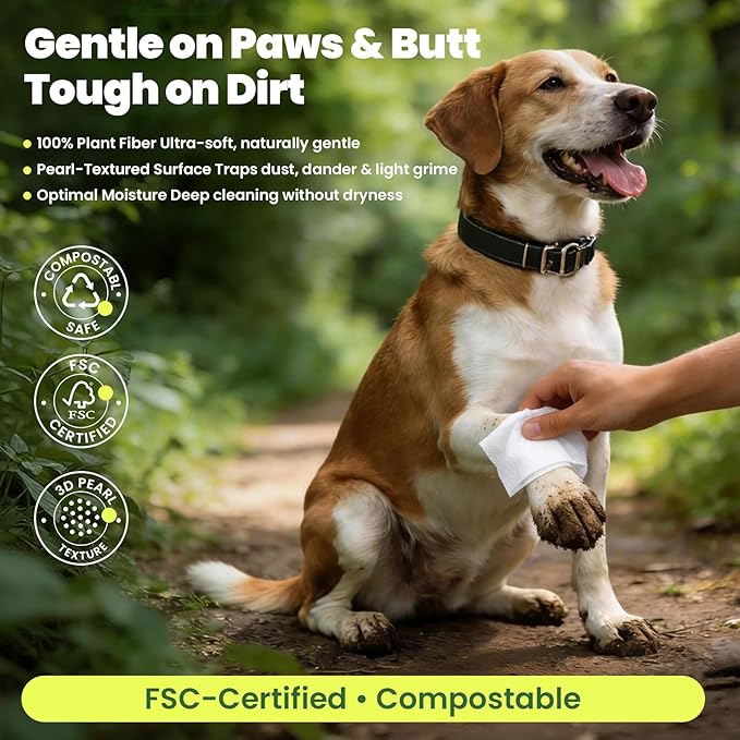 400 Count Unscented Dog Wipes & Cat Wipes (8x50 Packs) | Hypoallergenic, pH Balanced for Paws, Body, Face & Grooming |All-Natural Plant Fiber Wipes with Aloe, Coconut Oil & Vitamin E |Pearl Texture
