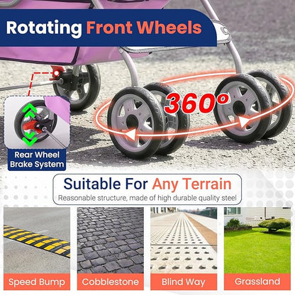 BestPet 4 Wheels Pet Stroller Cat Dog Cage Stroller Travel Folding Carrier 04T