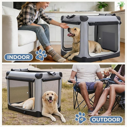 DUMOS Dog Crate 30 Inch Travel Cat Pet Carrier for Small Medium, Portable Foldable Soft Pet Crate with Storage Bag & Washable Pad for Indoor Outdoor Dog Kennel Carrier (M-50lbs, Grey)