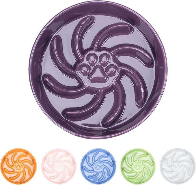 Ceramic Slow Feeder Dog Bowl, 1.5 Cup Dog Food or 20oz Water, Slow Eating Bowl for Small Breed, Maze Puzzle Feeder for Fast Eaters, Anti-Choking Stop Bloat, Non-Slip BPA Free (Purple)