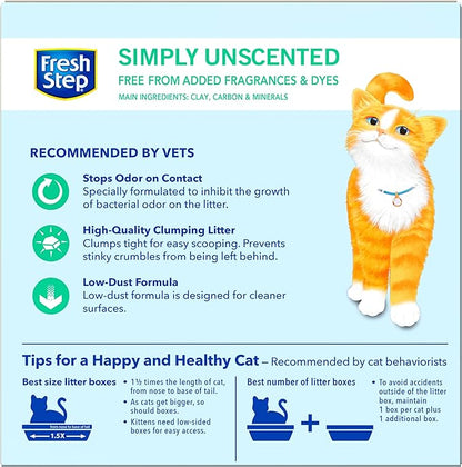 Fresh Step Cat Litter, Unscented, Odor Control | Clumping Formula | Activated Charcoal | 14 lb | Pack of 2
