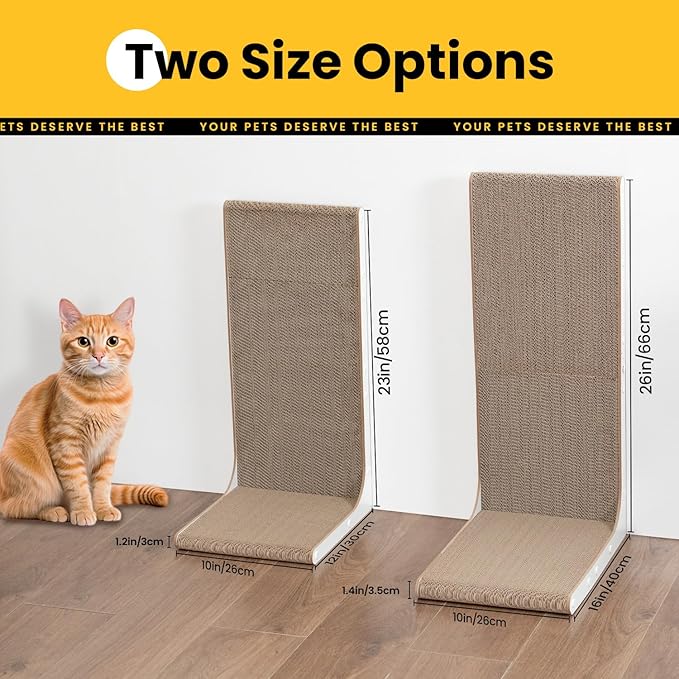 Cardboard Cat Scratcher, 23" L-Shaped Scratch Pad, Vertical Wall-Leaning Scratching Board to Protect Furniture for Indoor Cats, White