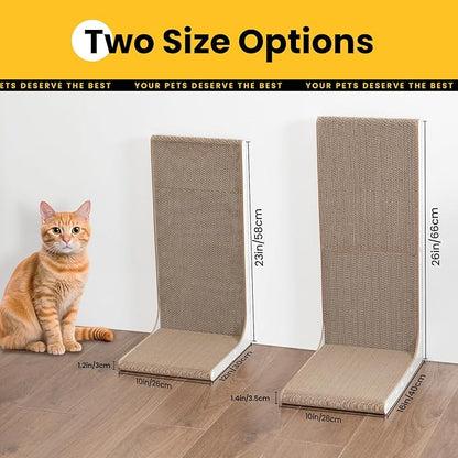 Cardboard Cat Scratcher, 23" L-Shaped Scratch Pad, Vertical Wall-Leaning Scratching Board to Protect Furniture for Indoor Cats, White