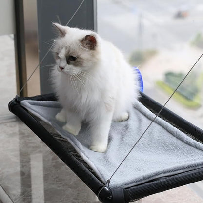 Cat Hammock for Window Wall with 4 Suction Cups 1 Cushion Cover,Cat Window Perch, Space Saving and Easy Mounted Large Cats Bed,Pet Resting Safety Holds (Black, Large)