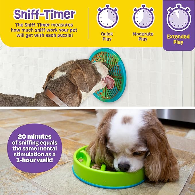 Brightkins Circle Slow Feeder and Lick Mat, Outdoor Puzzle Board, Interactive Dog Toys, Dog Birthday, Enrichment Bowls, Puppy Teething and Chewing, Stimulating Automatic Feeder
