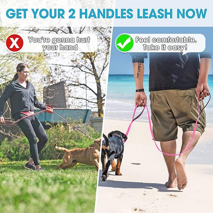BAAPET Two Handle Dog Leash, Dual Soft Padded Handles with Traffic Control Handle Leash for Small Medium or Large Dogs (3/4'' x 5 FT, Pink)