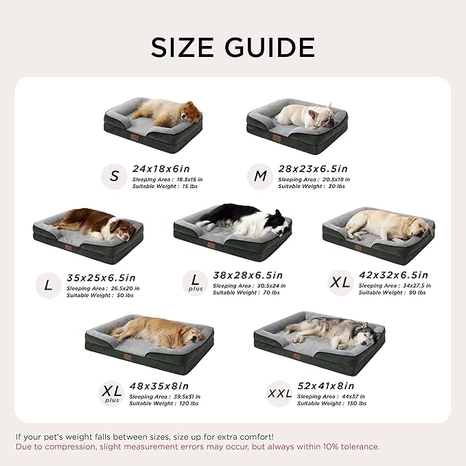 Bedsure Orthopedic Dog Bed Medium Size Dogs - Washable Medium Dog Cat Bed Waterproof, Comfort Pet Couch Sofa with Washable Removable Cover, Pets Bed with Nonskid Bottom, Boreal Canopy Green, 28"