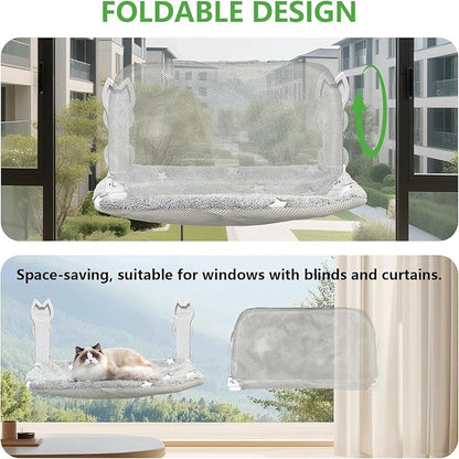 2 Pack Cat Window Perch, Glow in The Dark Foldable Cat Window Hammock with Sunken Design, Removable Soft Cover, Breathable Cordless Window Bed for Cats Inside Holds up to 40lbs (Star Grey)