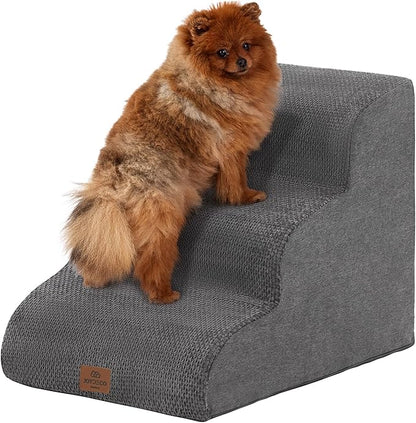 Joydeco Dog Stairs for Bed 17.1" H, 3-Step Pet Steps for Small Dogs and Cats, Dog Steps for High Bed, Non-Slip Balanced Ramp Indoor Pet Stairs, Gray