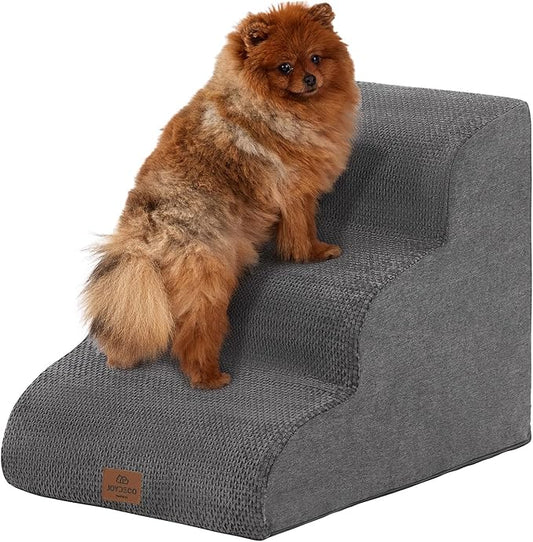 Joydeco Dog Stairs for Bed 17.1" H, 3-Step Pet Steps for Small Dogs and Cats, Dog Steps for High Bed, Non-Slip Balanced Ramp Indoor Pet Stairs, Gray