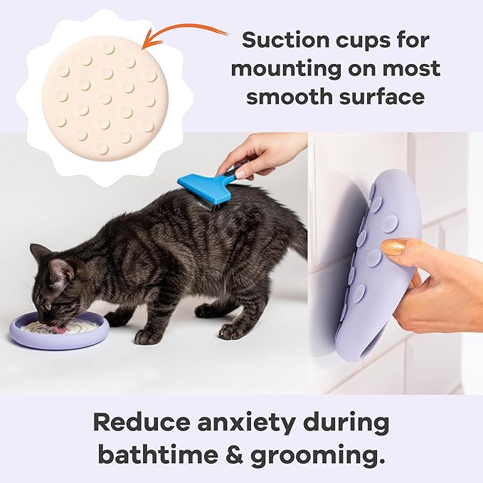 Awoo Lick Dish Silicone Dog & Cat Lick Mat & Slow Feeder with Suction Cups, Non-Slip, Dishwasher Safe, Extend Mealtime, Reduce Anxiety (Cream)
