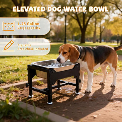 BWOGUE 1.25 Gal Elevated Large Dog Water Bowl, Raised Stainless Steel Bowl Stand Large Breed, 4 Height Adjustable (9", 11", 13", 15") Non-Slip Dog Feeding Station for Joint Pressure Relief Outdoor
