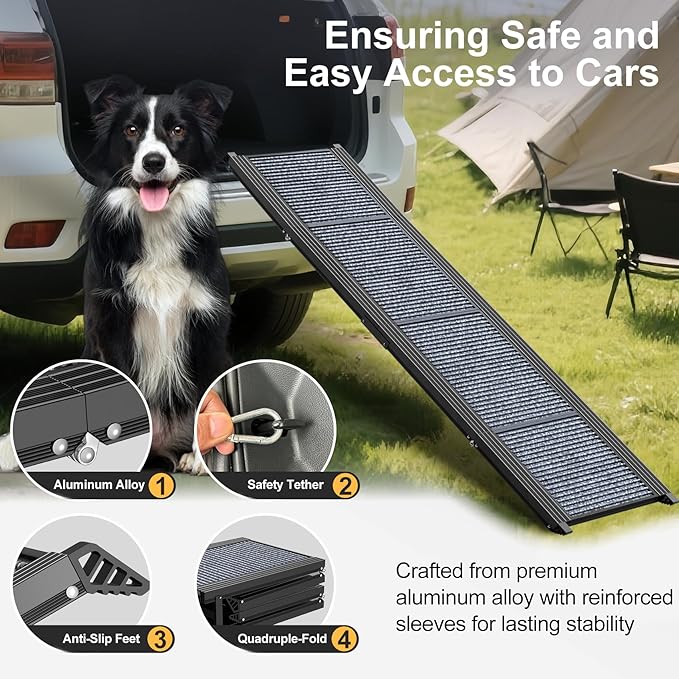 Dog Ramp for Car 63" Long & 17.3" Wide Portable Dog Ramps for Large Dogs with Non-Slip Rug Surface Dog Car Ramp for SUV Car & Truck, Folding Dog Ramp Up to 250LBS