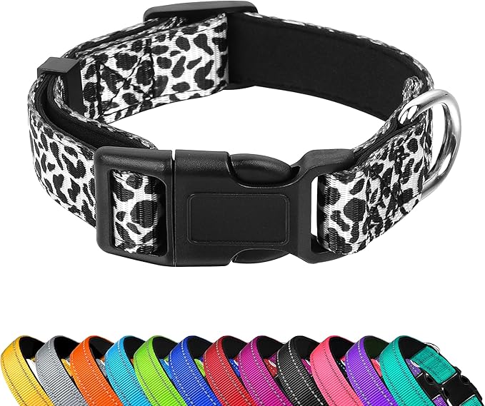 Reflective Dog Collar, Adjustable Soft Neoprene Padded Nylon Pet Collars with Buckle for Puppy and Small Dogs, Cats, Black White Cow,M