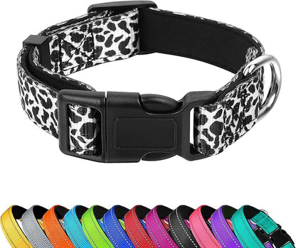 Reflective Dog Collar, Adjustable Soft Neoprene Padded Nylon Pet Collars with Buckle for Puppy and Small Dogs, Cats, Black White Cow,S
