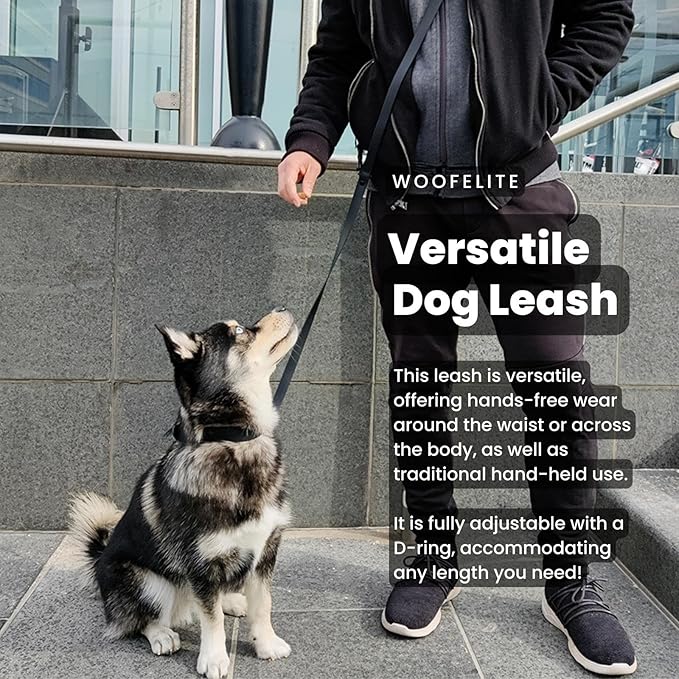 Hands-Free Waterproof Dog Leash, Adjustable Waist & Crossbody Dog Leash for Running, Walking & Hiking (Black, 8 FT)