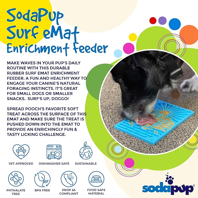 SodaPup Surf eMat – Durable Enrichment Feeder Made in USA from Non-Toxic, Pet-Safe, Food Safe Rubber for Mental Stimulation, Avoiding Overfeeding, Fresh Breath, Digestive Health, & More