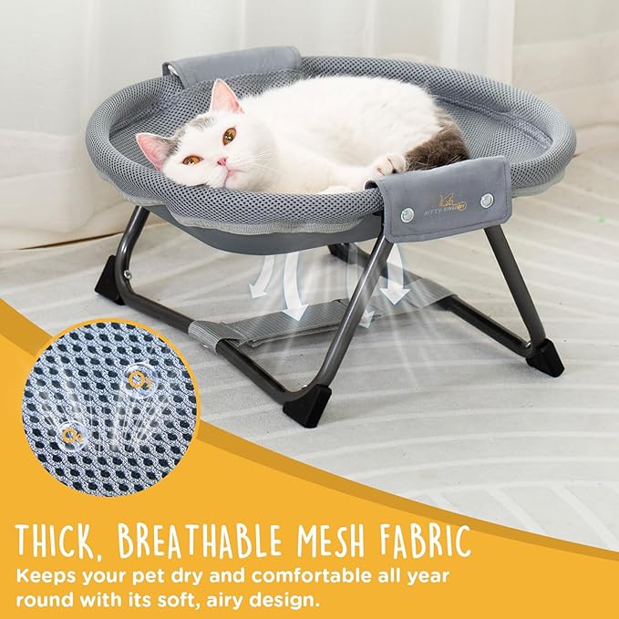 KITTY KINGDOM Elevated Cat Hammock Bed, Foldable No-Assembly Cat Bed with Breathable Mesh for Indoors and Outdoors Use, Lightweight Raised Pet Bed for Cats and Small Dogs