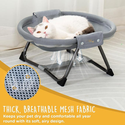 KITTY KINGDOM Elevated Cat Hammock Bed, Foldable No-Assembly Cat Bed with Breathable Mesh for Indoors and Outdoors Use, Lightweight Raised Pet Bed for Cats and Small Dogs