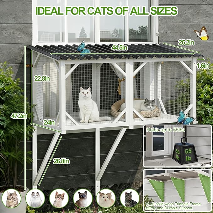 Cat Window Box Catio Outdoor Pet Patio with Bug Proof Net for Sunbathing, Napping＆Bird Watching Cat Outside Enclosure no Drill Window Perch for Indoor Cats for Apartments, Grey/White (White)