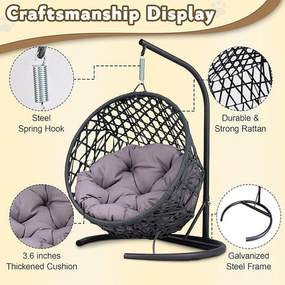 Cat Swing Bed with Stand & Cushion Indoor Outdoor, Egg Chair with Rattan Wicker Appearance, Indoor Hanging Swinging Hammocks for Cat, Dogs, and Small Animals Bedroom Porch (Gray-1)