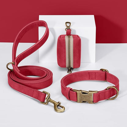 Didog Soft PU Leather Dog Collar, Stylish Quick Released Dog Collars for Medium Dogs, Easy Clean Adjustable Pet Collar for Daily Walking, Red, M Fit 14-18" Neck