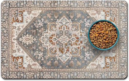 Dog Food Mats for Floors, Absorbent and Quick-Drying Pet Cat Food Mat,Anti-Fouling and Easy-to-Clean Pet Feeding Mat,Dog Bowl Mat for Messy Drinking Water Bowls.17 x27, Bohemia Style