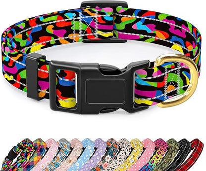 Reflective Dog Collar for Extra Small Dogs, Cute Boho Adjustable Heavy-Duty Nylon Puppy Collar for Boy and Girl Female, Soft Pet Accessories with Quick Release Buckle, Abstract Rainbow Art