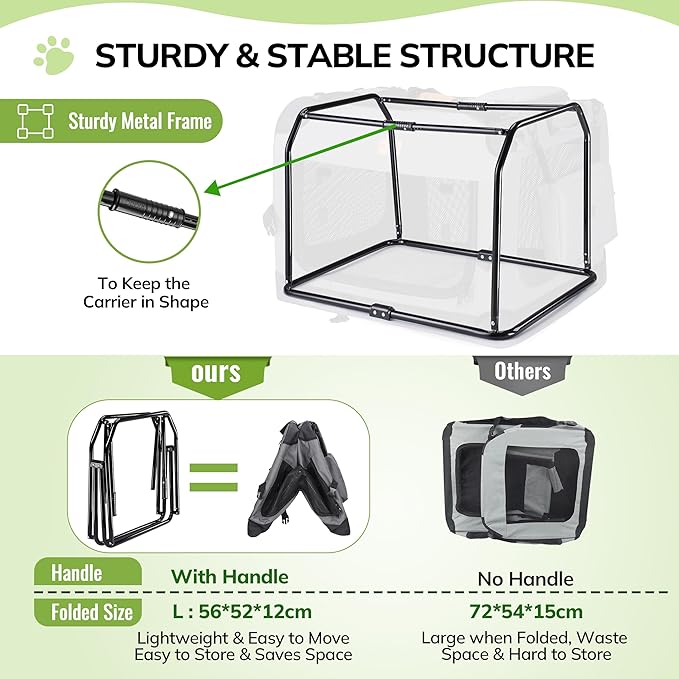 Morpilot 24-inch Portable Collapsible Dog Crate: Travel Dog Crate Soft-Sided for Small Dogs up to 27lbs, with Foldable Bowl, Shoulder Strap & Storage Pockets, Grey