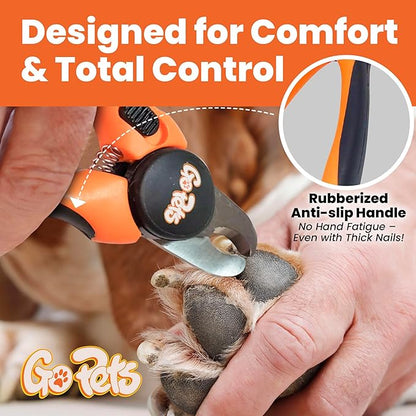 GoPets Dog Nail Clippers, Professional Pet Nail Trimmer for Large Dogs and Cats with Quick Sensor Safety Guard, Heavy Duty Stainless Steel Blades, Non-Slip Handle, Built-in File for Safe Grooming