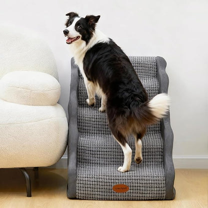 Side Armrest Dog Stairs for High Beds Up to 26-30", 5-Step Pet Ramp with Weighted Base Plate, Washable Cover, Gentle Slope Steps, Bed & Couch Ladder for Small Medium Dogs & Senior Cat