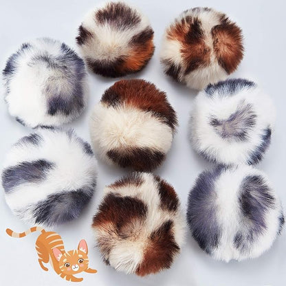 Skylety 8 Pcs Cat Pom Poms Ball with Catnip Soft Cat Balls Toy Large Plush Fuzzy Artificial Balls Faux Fur Patch 2 Inches for Winter Cute Kitten Pet Interactive Gifts Chasing Playing Exercising Indoor