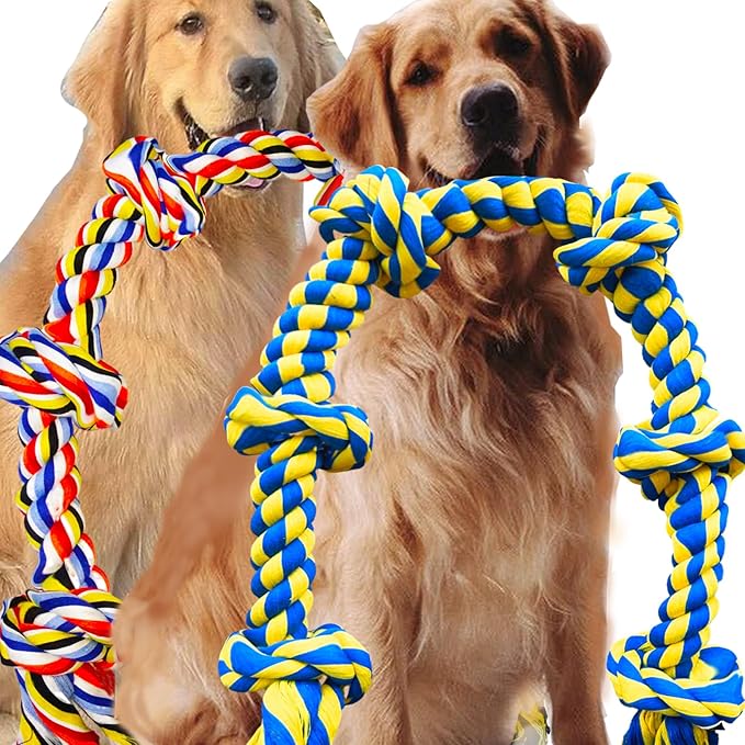2 Pack Large Dog Rope Toy for Aggressive Chewer - Heavy Duty, Durable & Tough Chew Rope - Tug of War Play, Outdoor & Indoor - Chewing Tugging & Pulling for Large Breed Big Dog
