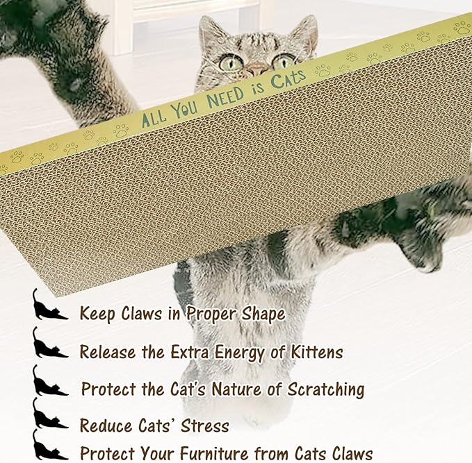 AccEncyc Cardboard Cat Scratcher Pads Cat Scratching Board for Indoor Cats 16.5x8.3x1 Inch Dual-Side Corrugated Cat Scratcher Reusable Cat Supplies - 3 Pack